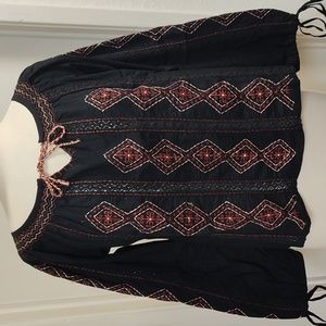Soho Black Cotton Embroidered Blouse S